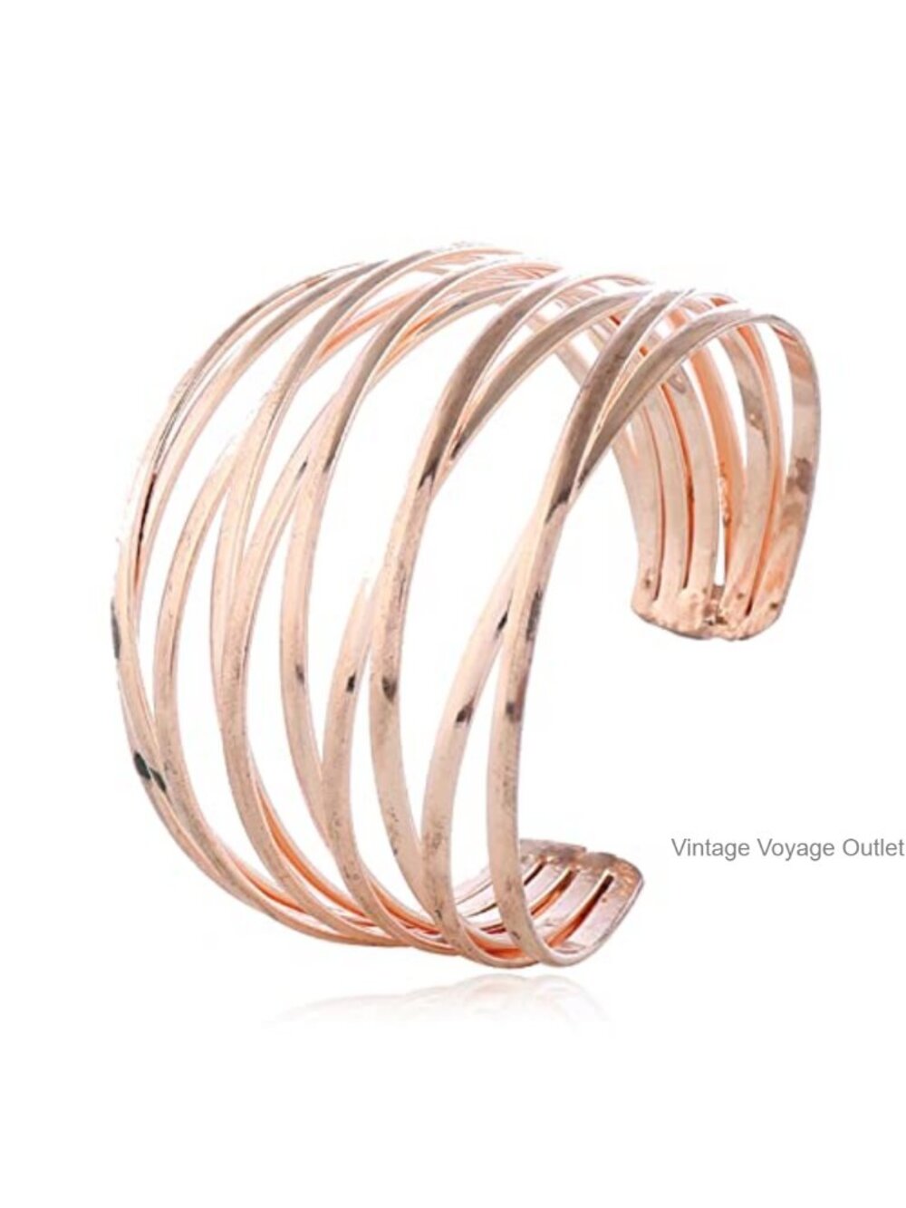 Hollow Retro Open Cuff Bracelet Multi-Layer Cross Wire Bangle Adjustable Wide